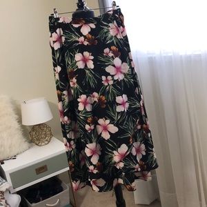 Faux wrap floral midi skirt